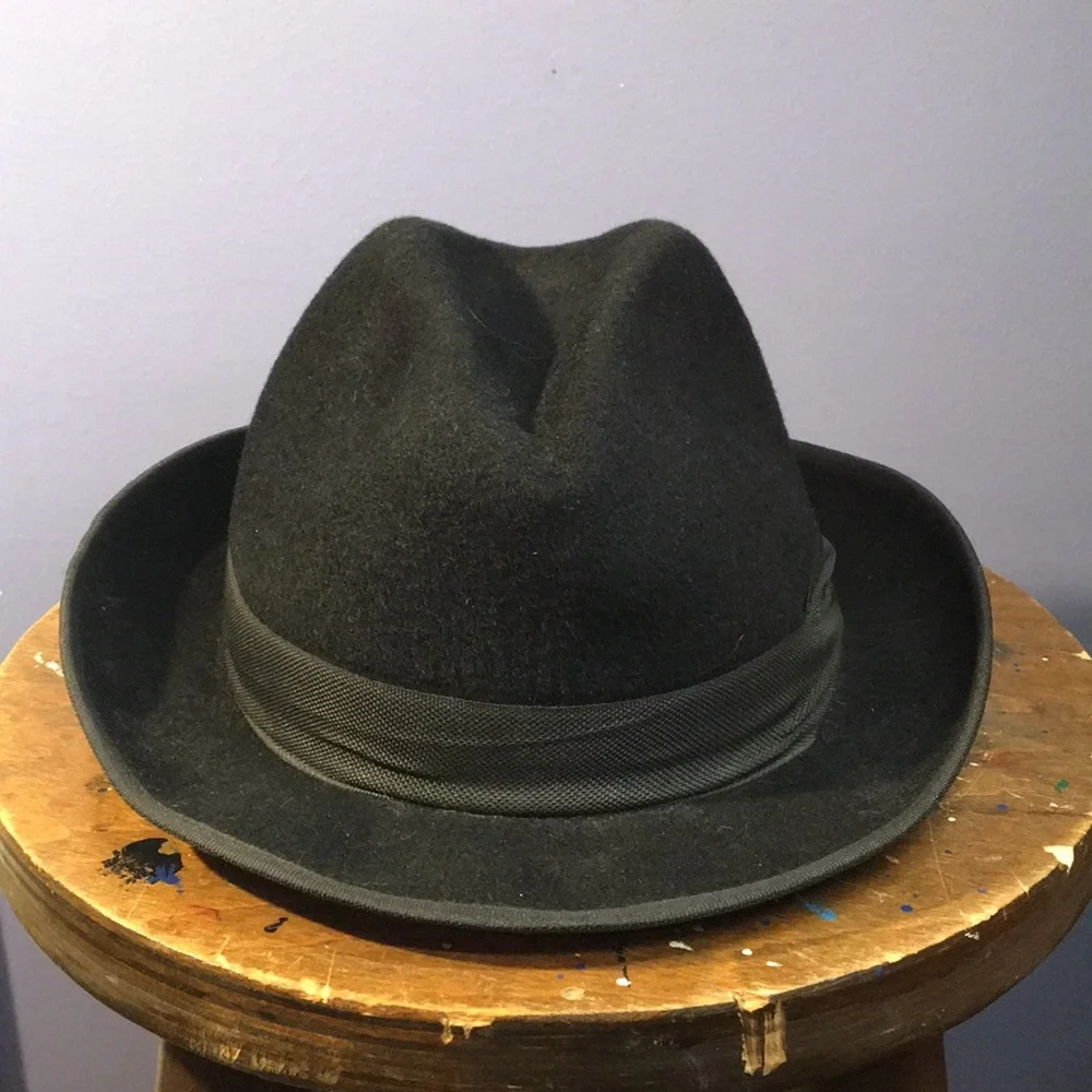 Vintage Pepo Sapka hat factorie Istanbul black felt Homburg 2” wide brim cap - Picture 3 of 12
